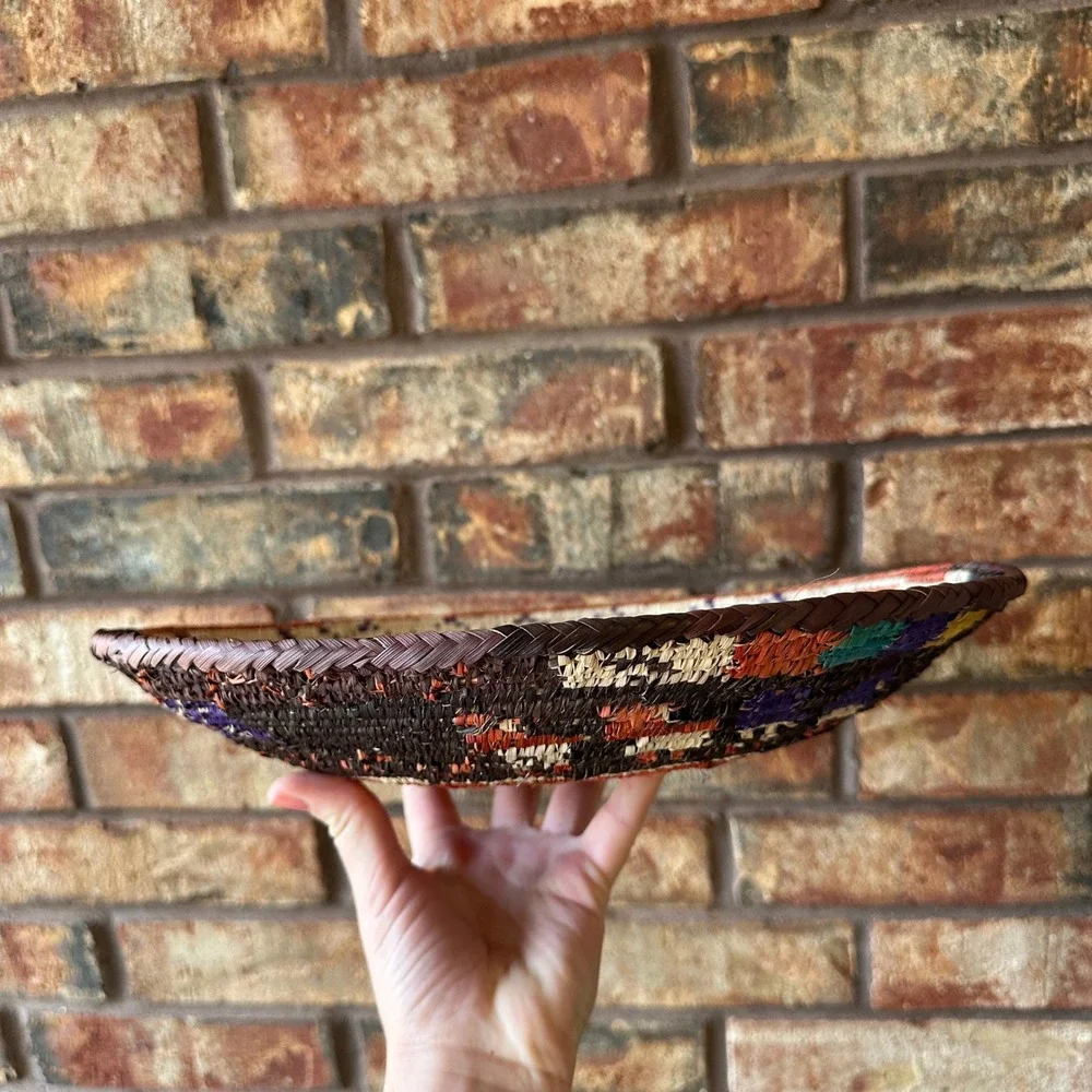 Vintage Southwestern Woven Coil Basket Wall Decor Tray 14 Inch Multicolor
